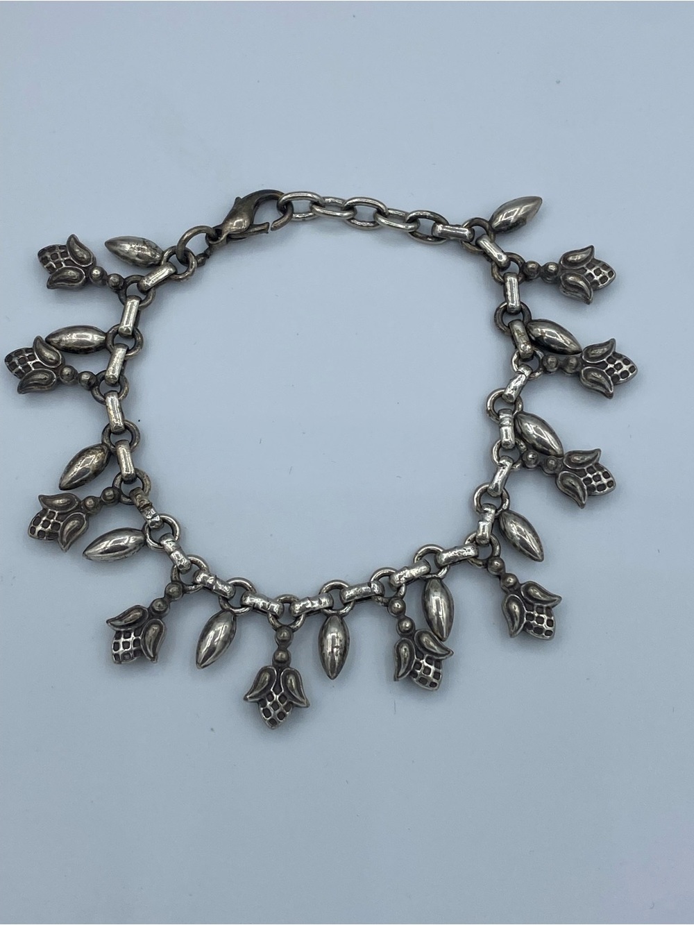Silver Tone Flower Charm Bracelet